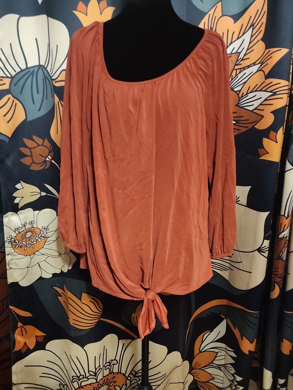 Green Envelope Women's Tie-Front Long Sleeve Top - Rust Orange